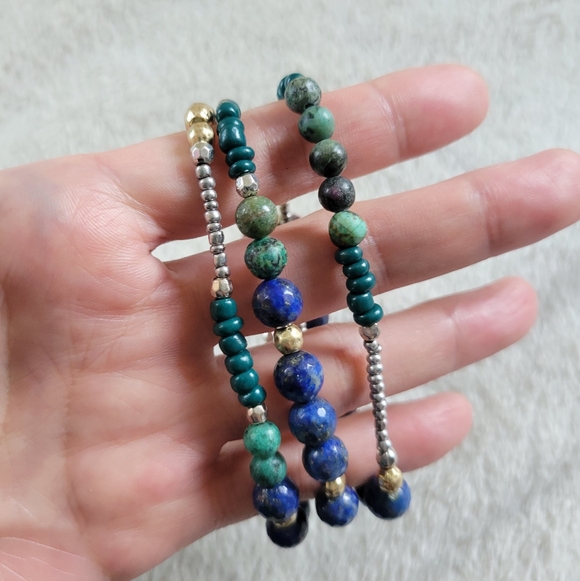 ✨️HP✨️J.Jill | Pretty Boho Blue/Green Beaded Stretch Bracelet Set (3pc) - Picture 8 of 10